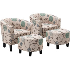 BELLEZE Set of 2 Decorative Chairs with Ottoman, Living Room Chairs with Curved Backrest, Elegant Barrel Club Chair and Footrest, Padded Reading Chair Round for Bedroom