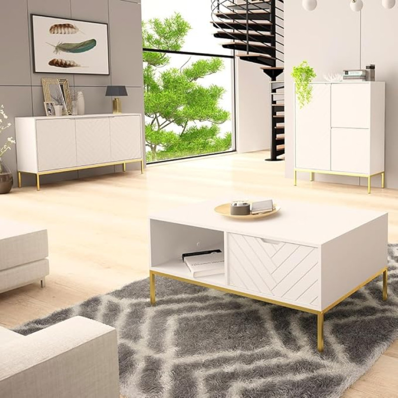 Lomadox Wohnzimmer Set 3-teilig Wohnzimmerschrank Wohnzimmermöbel Wohnzimmer Schränke modern in weiß matt mit gefrästen Fronten