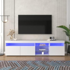 SogesHome TV Lowboard TV Bench Wood 180 cm TV Cabinet White Modern TV Cabinet Bright Panel Variable LED Lighting for Living Room Dining Room 180 x 35 x 45 cm