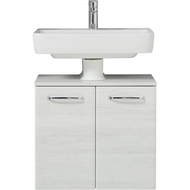 Pelipal Quickset 936 Vanity Unit in Oak White Landscape Replica, 60 cm Wide, Sink Cabinet without Sink with 2 Doors