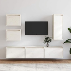 Gecheer Modern Wall Unit Complete Set of 6 White Solid Pine Wood