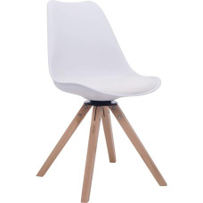 CLP Troyes Square Retro Chair with Faux Leather Cover and High-Quality Padding, 360° Swivel Chair with Bucket Seat and Solid Wooden Legs, Colour: White, Frame Colour: Natural