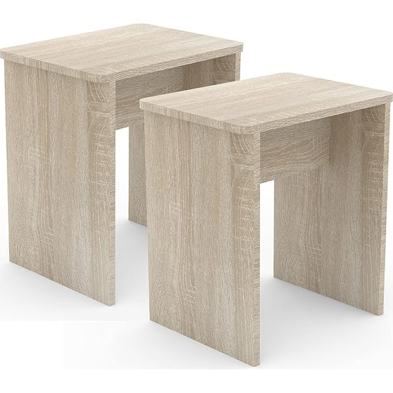 VCM Set of 2 Wooden Stool Cube Footrest Side Table Esal