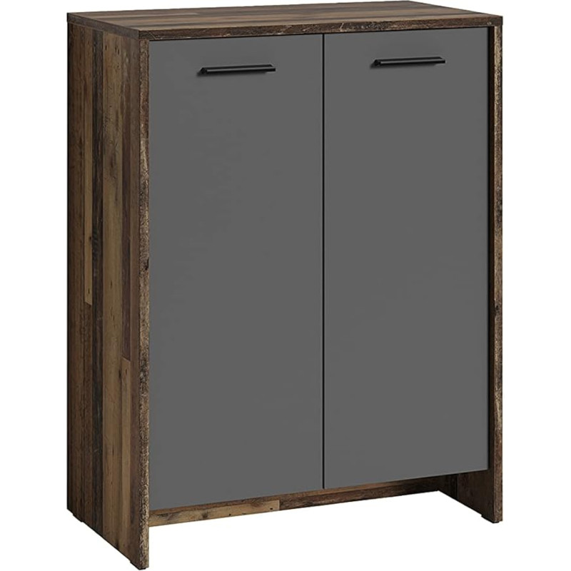 byLIVING Ben Shoe Cabinet in Old Wood Brown / Front Anthracite / Small Hallway Chest of Drawers with Two Doors Shelves / Sideboard Small W 63 x H 83 x D 35 cm