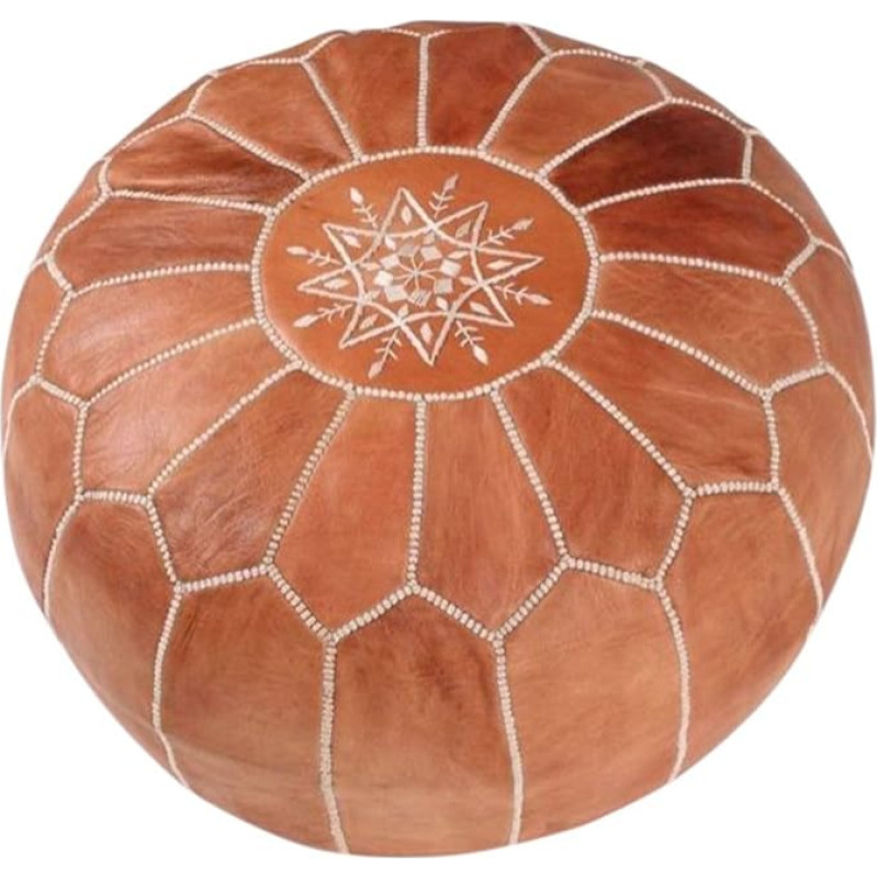 Moroccan Leather Pouffe/Footstool | Beautiful Handmade Genuine Leather Footstool From Morocco | Dark Brown with White Stitch/Comes Unfilled