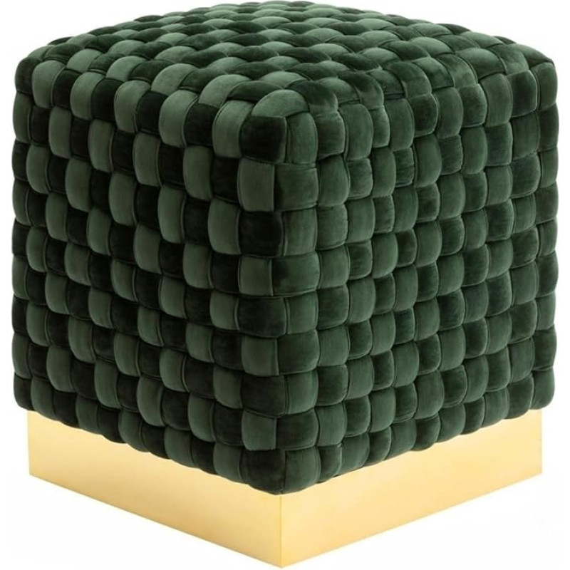Stool Velvet Ottoman Foot Stool with Gold Base Seat Cube Footrest Handwoven Stool Dressing Table Stool Upholstered Stool Modern Cube Footstool for Hotel Guest Toilet Bedroom Green