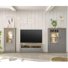 Lomadox Home Furniture Set with Lighting in Grey with Artisan Oak Width 336 x Height 146 x Depth 44 cm