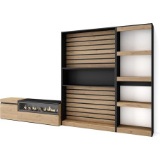 Skraut Home Living Room Wall Unit Living Room Furniture Set 320 x 186 x 35 cm Electric Fireplace Dimensions Modern Style Oak Black