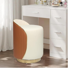 Cozykimo Dressing Table Stool, 360° Rotatable, Makeup Chair with Backrest, Make-Up Stool Made of Nappa Leather, Foot Stool Padded for Armchair, Modern Design, Metal Base, for Living Room and Bedroom