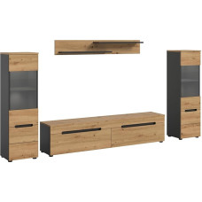 xonox.home - Canu Wall Unit Combination 4 Pieces 272 x 141 x 33 cm in Body Basalt Grey Nb., Front Artisan Nb. - Living Combination Living Room Furniture Living Room Cabinet Furniture Combination