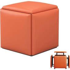 OOFAYJIA 5-in-1 Nesting Stool, Stackable Footstool with Wheels, Ottoman Stool, Dorm, Living Room, Bedroom, 45 cm, Orange