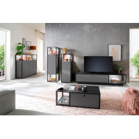 Living Room Furniture Set Grey 5-Piece Modern with Anthracite, 3 Highboards, 1 Lowboard, 1 Coffee Table