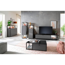 Living Room Furniture Set Grey 5-Piece Modern with Anthracite, 3 Highboards, 1 Lowboard, 1 Coffee Table