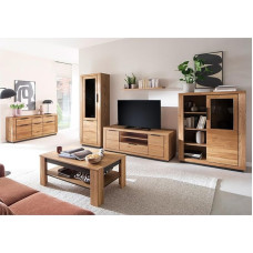 Living Room Furniture Set Partially Solid Oak 6 Pieces 1 Display Cabinet 1 Wall Shelf 1 Lowboard 1 Highboard 1 Coffee Table 1 Sideboard