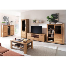Living Room Furniture Set Partially Solid Oak 6 Pieces 1 Display Cabinet 1 Wall Shelf 1 Lowboard 2 Highboards 1 Coffee Table