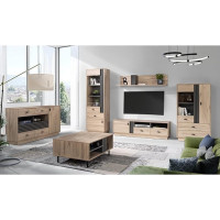 Lomadox Living Room Furniture Set with 2 Cabinets, Sideboard & Coffee Table in Oak with Charcoal Accents, Modern 6 Piece