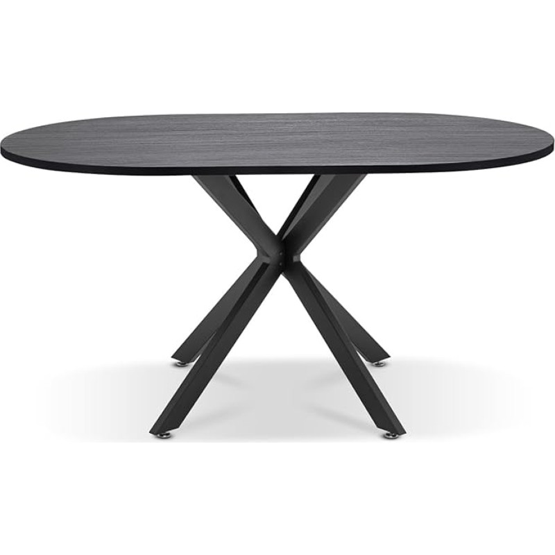 FRANKYSTAR Marui Big - Oval Dining Table Made of Wood and Metal with Metatarsal Kiso 180 x 100 cm - Black Wood
