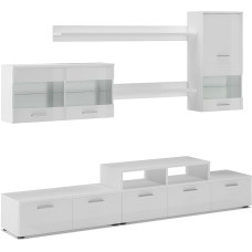 Comfort Home Innovation – Living room set with modern LED lights finished in white matt color and white gloss lacquered. Lighted shelves. Measures: 250x194x42 cm depth