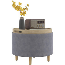 HOMCOM 120 kg Max. Velvety Storage Stool with Folding Tray, MDF and Oak Coffee Table with Shelf, 56 x 56 x 42 cm, Grey