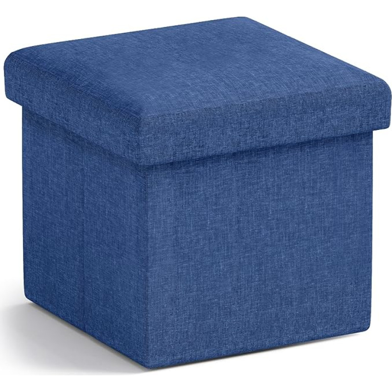 Ornavo Home Kleiner Ottomane, zusammenklappbar, quadratisch, Leinen, Fußstütze, Hocker, Sitz, für Wohnzimmer, Schlafzimmer, Heimbüro, Wohnheim – 30,5 x 30,5 x 30,5 cm, Marineblau