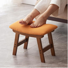 Footstool, Ottoman and Footstool, Small Sofa Footrest, Bamboo Footstool Under Desk, Extra Seating for Living Room, Bedroom and Kitchen (Brown Stool Legs -