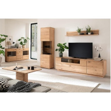 Wohnmöbel Set Living Room Wall Unit in Solid Oiled Oak 5-Piece Set 1 Sideboard, 1 Coffee Table, 1 Display Cabinet, 1 Wall Shelf and 1 Lowboard