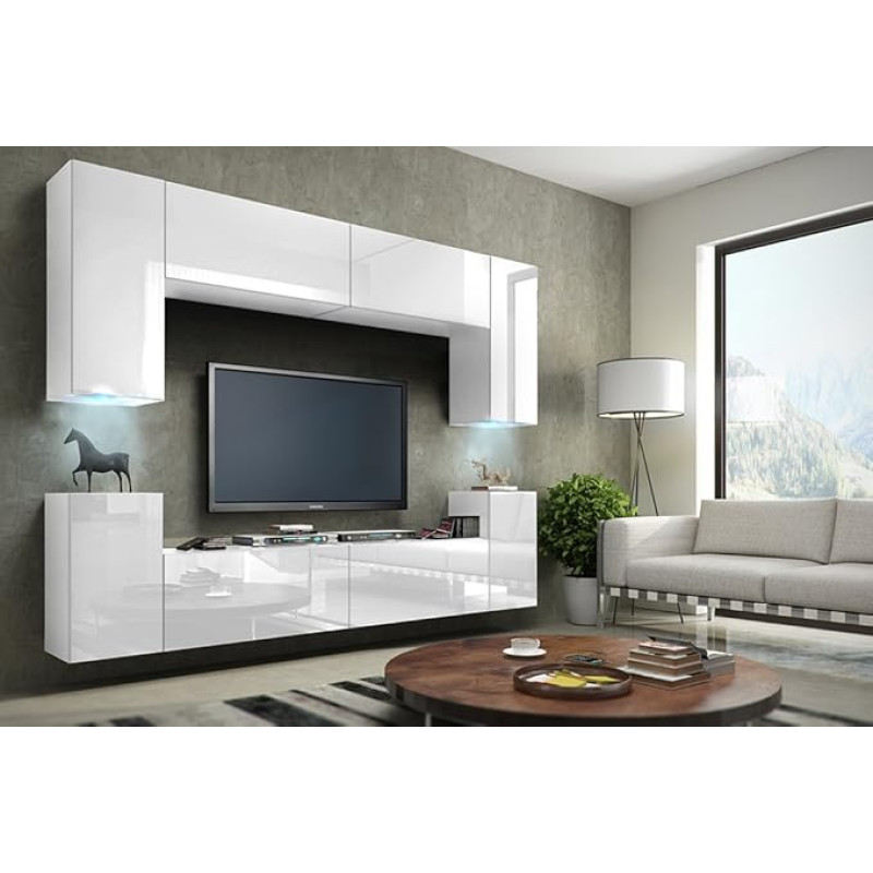 Furnitech Living Room Wall Unit | Hanging Living Room Wall Unit Modern | Living Room Cabinet Wall with Shelves and TV Cabinet | Living Room Furniture without LED (Future C1/HG/W/2 1A)