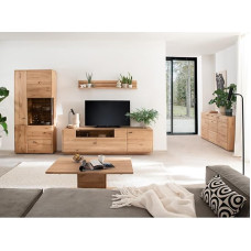 Wohnmöbel Set Living Room Wall Unit in Solid Oiled Oak 5 Pieces 1 Display Cabinet 1 Wall Shelf 1 Lowboard 1 Coffee Table 1 Sideboard