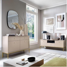 Living Room Furniture Living Room Wall Unit Beige Foot Frame Gold 2-Piece 1 Chest of Drawers 1 Lowboard