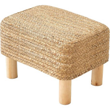 ALeesing Ottoman Footstool Rectangular Footrest Natural Seagrass Footstool with Wooden Legs Hand Weaving Multifunctional Modern Dressing Stool Sofa Side Table for Bedroom for Living Room (Natural)