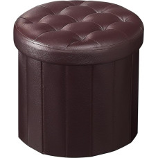 Bsketa Foldable Ottoman Round 15 Inch Footstool with Thicker Foam Padded Seat Small Leather Storage Ottoman Bench Footrest for Living Room Foldable Coffee Table Brown