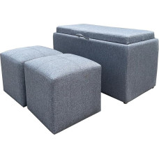 ASPECT Carey Storage Bench with 2 Side Ottomans (Grey Linen)