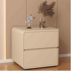 Minimalistische Nachttischmöbel, Nachttisch aus Leder, Zimmerschrank, luxuriöser Nachttisch mit 2 Schubladen, Optionen für links und rechts, beigefarbener Nachttisch. (Khaki, L-50 x 40 x 50 cm/19,7 x