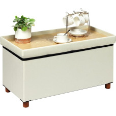 PINPLUS Folding Ottoman Coffee Table with Storage for Living Room Footrest Stool Large Linen Toy Chest with Tray, End of Bed Bench, Grey (30 x 15 x 15 inches) (White)