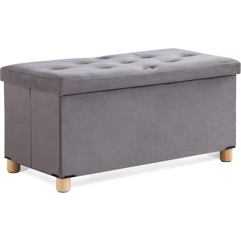 BRIAN & DANY Ottoman Storage Box with 4 Wooden Legs, Velvet Storage Ottoman for Living Room, Grey, 76 x 38 x 38 cm