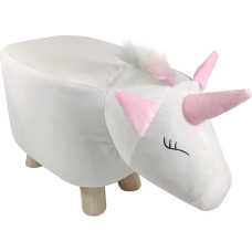 Footstool Pouf Animal Unicorn Height 28 cm Waterproof Suede Feet Made of High-Quality Solid Wood