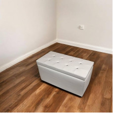 Dmora Faux Leather Storage Stool, White Colour, 90 x 45 x 45 cm