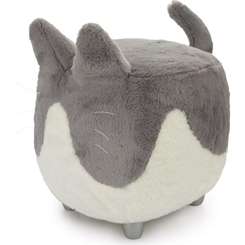 balvi Stool Le Minou White Grey Colour Cat Shaped Footrests Softwood Legs Wood/Polyester 42x36x