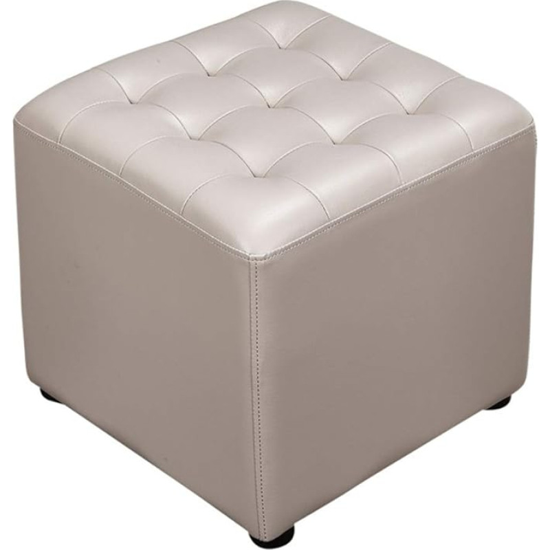 NMDCDH Ottoman Leather Padded Cube Stool Footstool Solid Wood Square Leather Living Room Coffee Table Small Bench Grey 40 x 40 x 35 cm (16 x 16 x 14 inches)