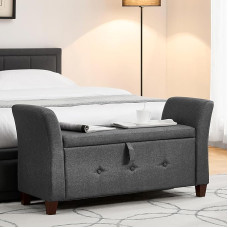 Vida Designs Seville Ottoman with Storage, Fabric Chest with Lid, Seat, Stool, Windowsill, Chest, Toy Storage Box, Footstool, Dark Grey Linen, 45D x 120W x 60H cm