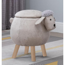 Hallowood Kids Storage Footstool with Lid Toy Chest Ottoman Seat Wood Foam Canvas Grey Ani-SHE1