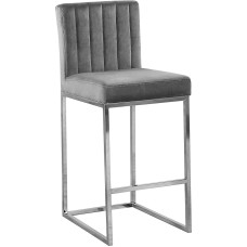 Meridian Furniture Giselle Collection Modern Velvet Upholstered K Tufted Stool with Polished Chrome Metal Base, 16