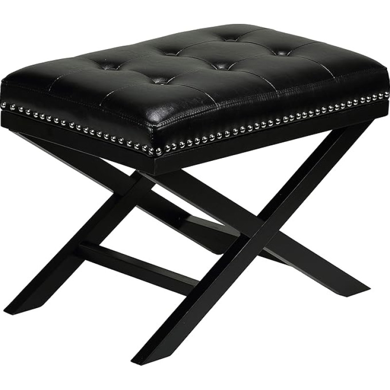 Cortesi Home Kayla Traditional X-Bank Ottoman in Earth Green Cord with Nail Head Decoration