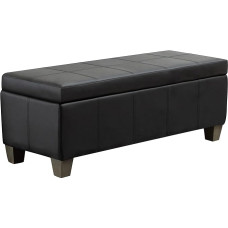 Rectangular Ottoman Stool with Storage Space, UDAX Black Leather, Furniture Ottoman with Storage Space for Living Room, Extra Long Storage Bench for Bedroom, Bed End