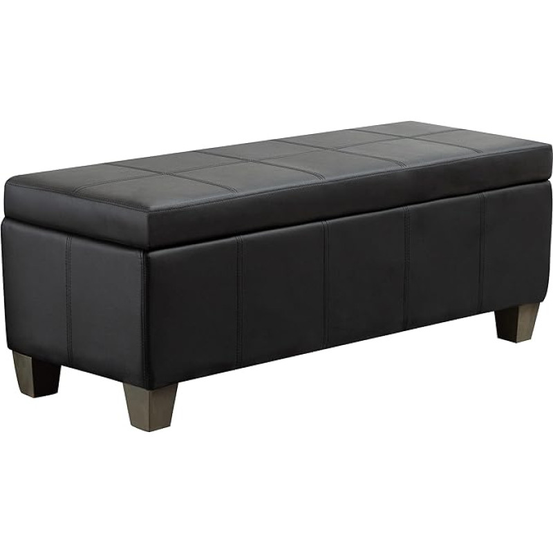 Rectangular Ottoman Stool with Storage Space, UDAX Black Leather, Furniture Ottoman with Storage Space for Living Room, Extra Long Storage Bench for Bedroom, Bed End