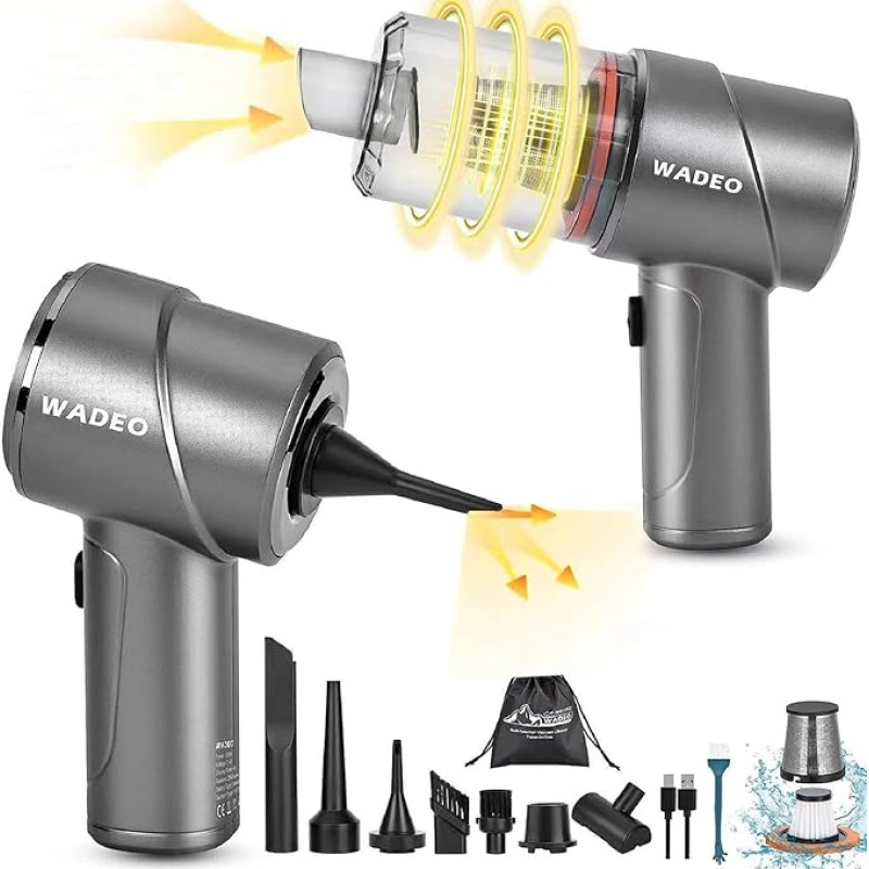 WADEO 15000PA juhtmeta multifunktsionaalne pihuimeja, 3-in-1 auto tolmuimeja harjadeta mootori ja roostevabast terasest filtriga, kaasaskantav märg/kuiv tolmuimeja autosse, koju, kontorisse (hõbedane)
