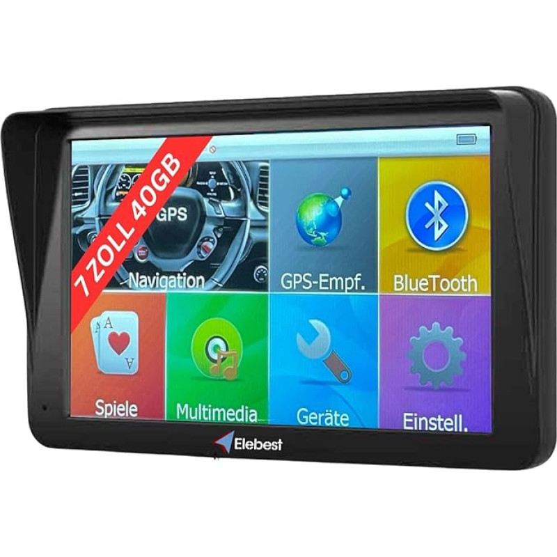 Elebest City 70A navigatsiooniseade - 7-tolline (17,8 cm) GPS-navigatsiooniseade autole ja matkaautole 2025 | 40 GB mälu, Bluetooth, käed-vabaduse komplekt, radariandur, Euroopa kaardid koos eluaegsete värskendustega