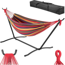 BAKAJI Brasiilia aia võrkkiik koos terasstendiga koos ruumi säästva kandekotiga, mugav mitmevärviline raam ja tugev struktuur, kandevõime 200kg, ideaalne sise- ja välitingimustes kasutamiseks