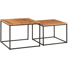 FineBuy elutoa laud 2 akaatsia täispuidust / metallist küljelaua ruudukujuline disainiga kohvilaud metallist jalgadega diivanilaud kohvilaud 2-osaline komplekt laud
