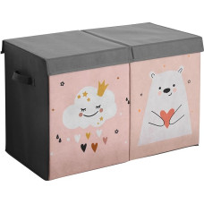Navaris Laste hoiukast Large - Mänguasjade hoiukast 62 x 33 x 40 cm - XL mänguasjakast kokkupandav - loomamotiiviga kast käepideme ja kaanega - roosa